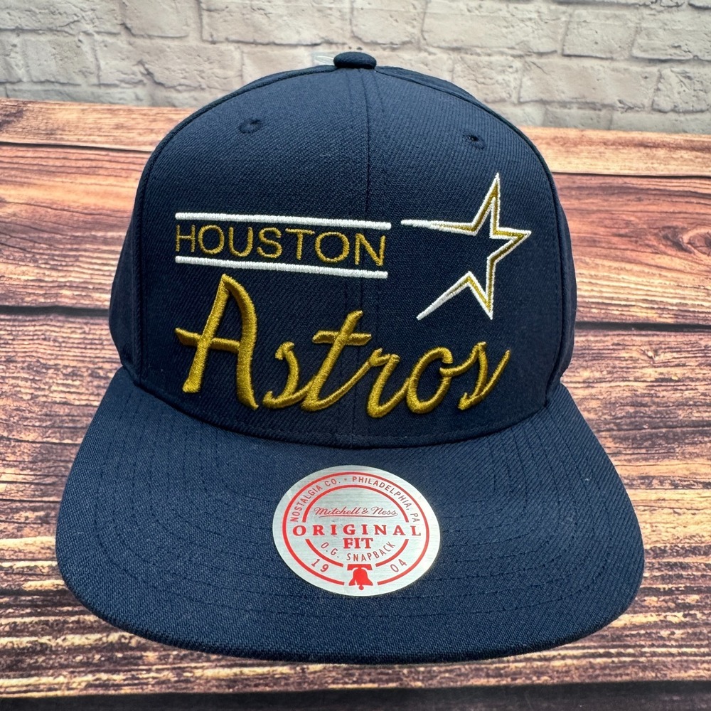 NEW Houston‎ Astros Script Snapback Hat Mitchell Ness Cooperstown MLB 90s Retro